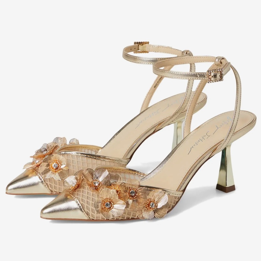 Women’s Betsey Johnson Gold Carli Flower Embellished Heels - Picture 7 of 8